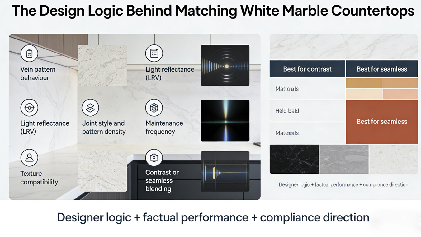 The Design Logic Behind Matching White Marble Countertops