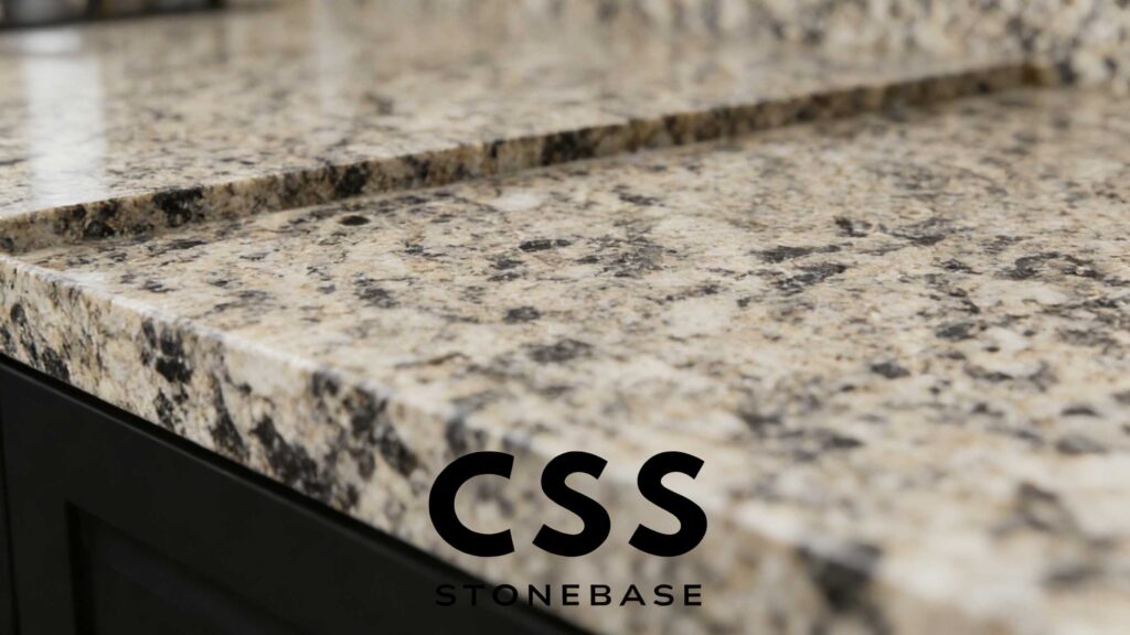 Desert Brown Granite blocks in a stone yard, showing natural brown veining for slab production, countertops, tiles, and cladding.