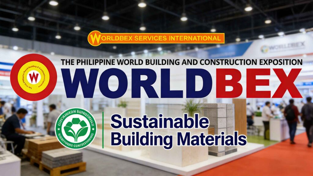 International construction trade fair showcasing stone and building materials sourcing, with buyers and manufacturers discussing real-world applications