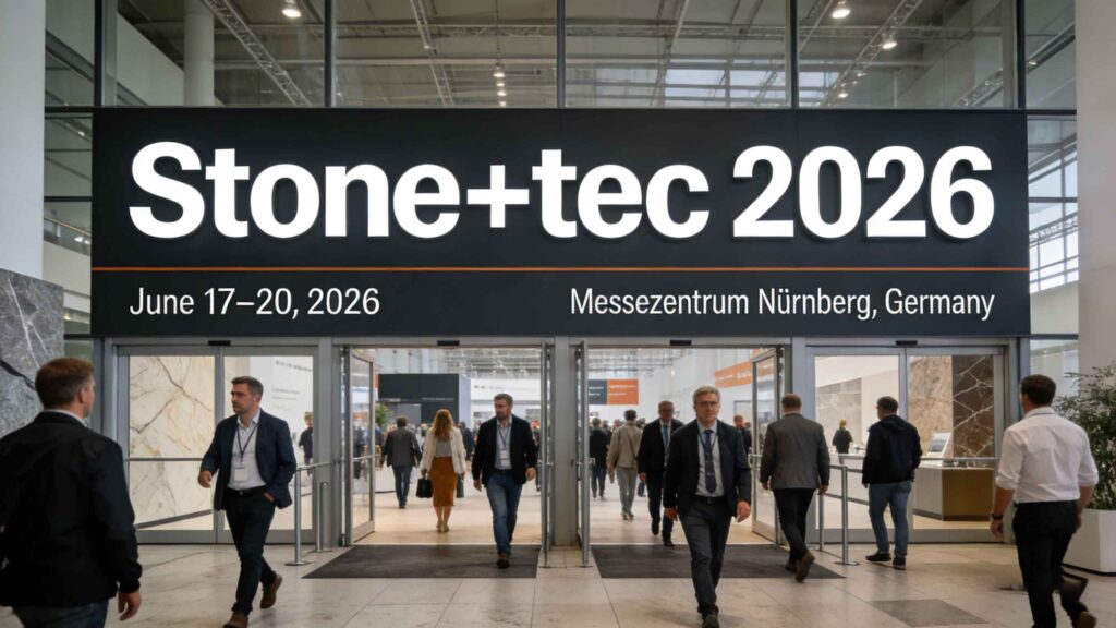 Stone+tec 2026 showcasing natural stone processing machinery and professional fabrication workflows in Germany