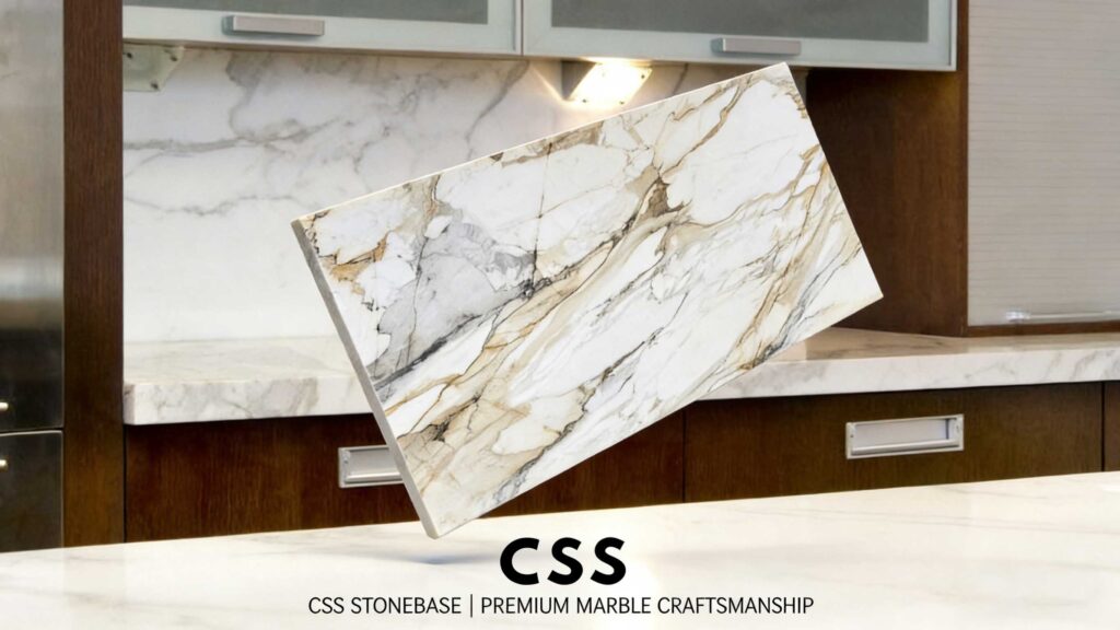 Calacatta Gold marble used as a primary architectural surface in a luxury interior, featuring a bright white background and expressive gold veining
