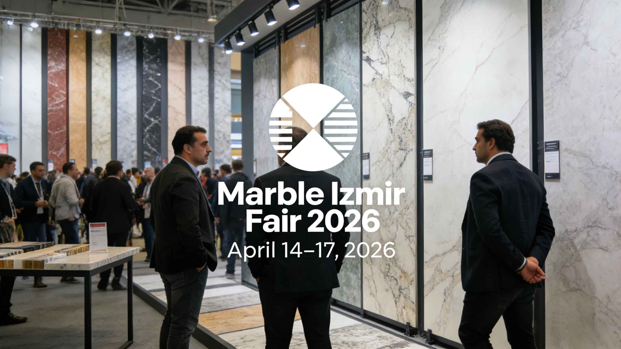 Marble Izmir Fair 2026 showcasing natural stone slabs and advanced stone processing machinery with international buyers in Turkey