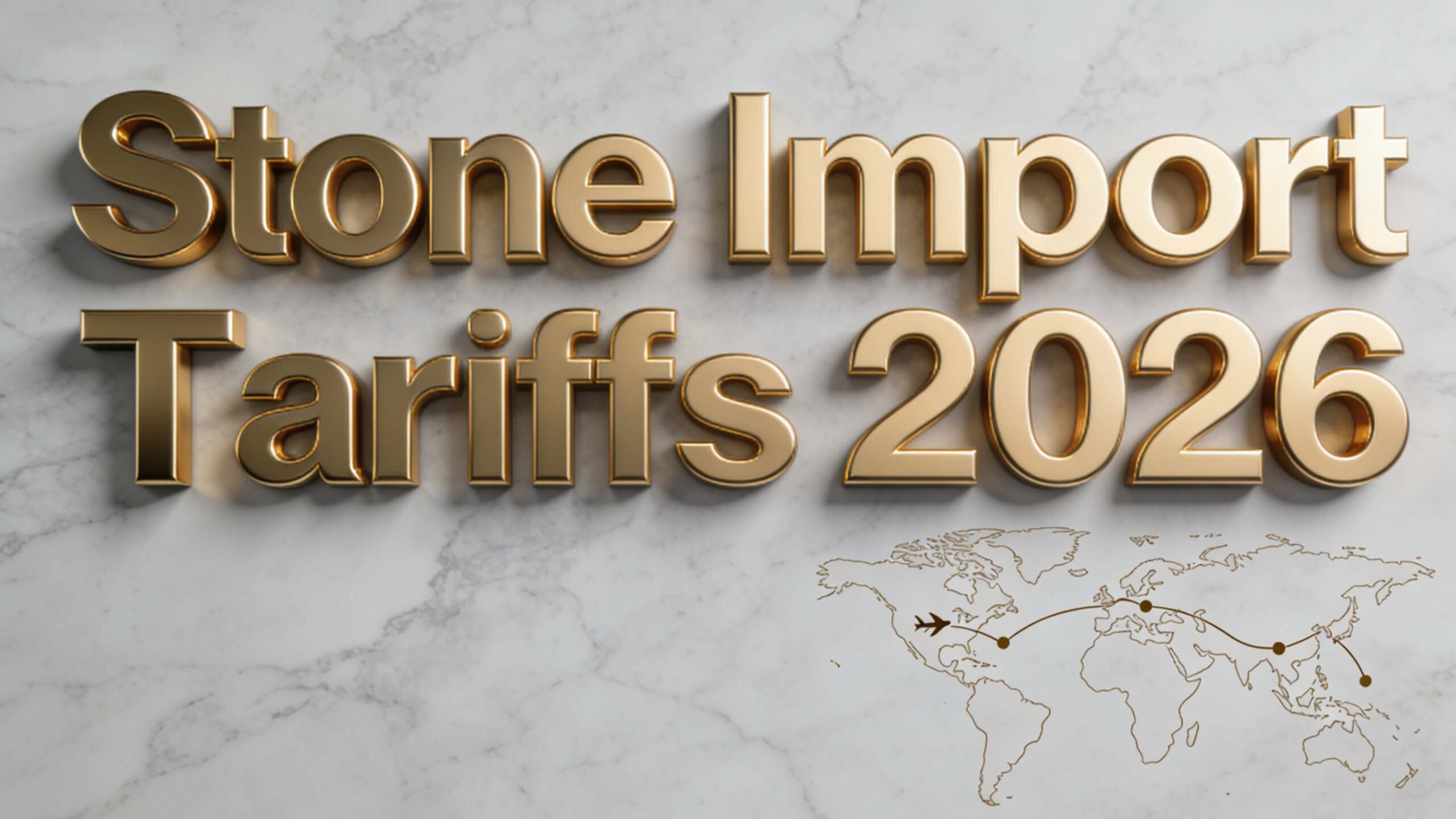 Granite, marble and engineered quartz slabs in a stone warehouse, used for a 2026 country-by-country stone import tariffs guide.
