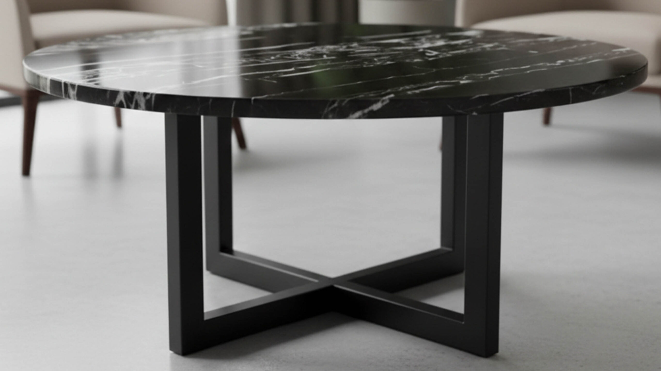 Silver Dragon Black Marble Coffee Table Tops: Dramatic Movement for Contemporary European & American Interiors 1 Modern marble coffee table made of Silver Dragon marble in minimalist interior design.