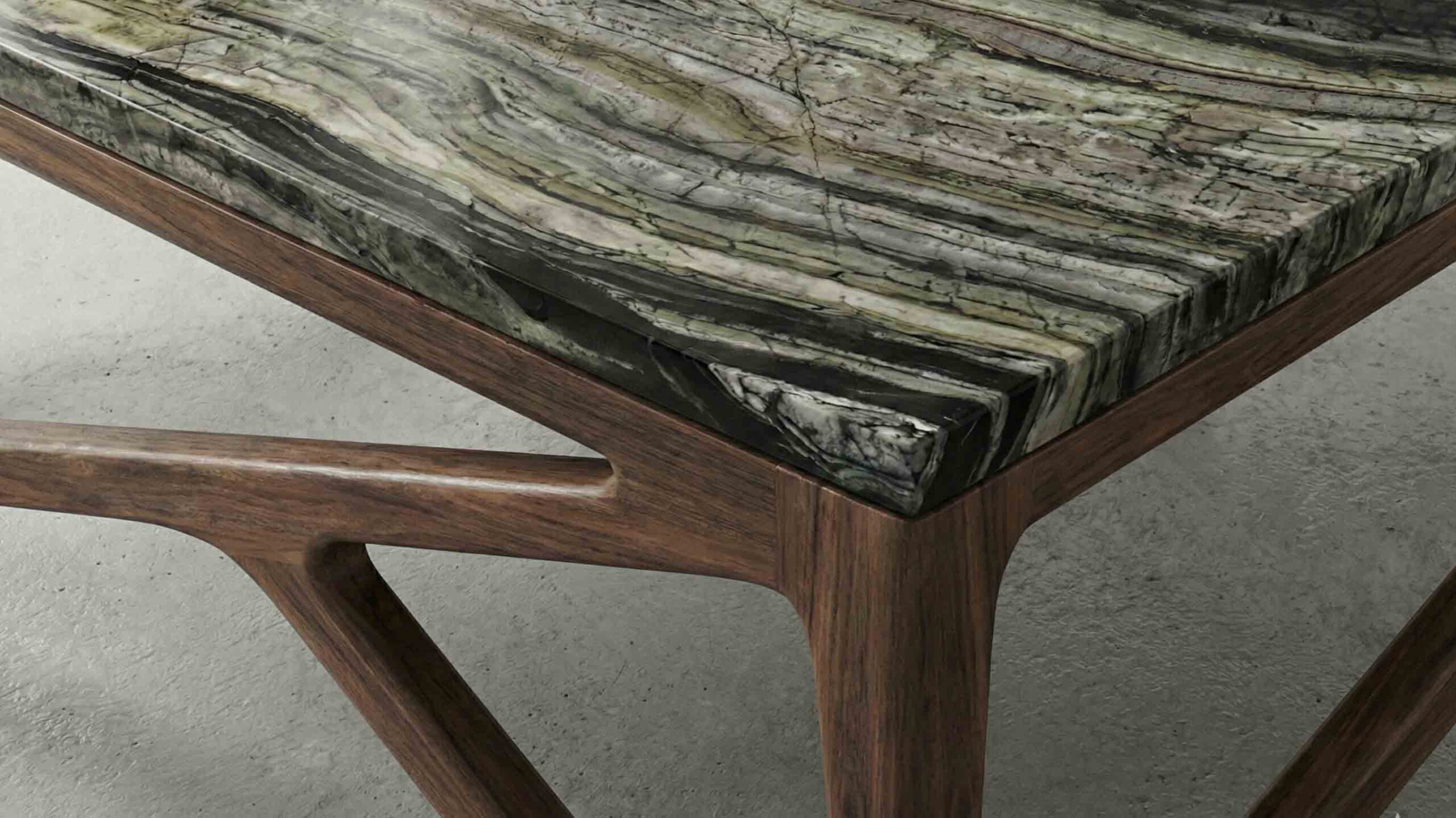 Wood and marble coffee table layout showing recommended seating clearance around a square coffee table.